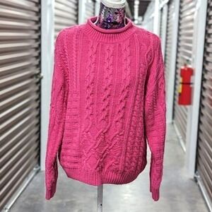 Fisherman‎ Chunky Cable Knit Pink Turtleneck Sweater Riley & Rae Size XL